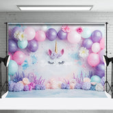 Lofaris Floral Balloons Arched Unicorn Cake Smash Backdrop